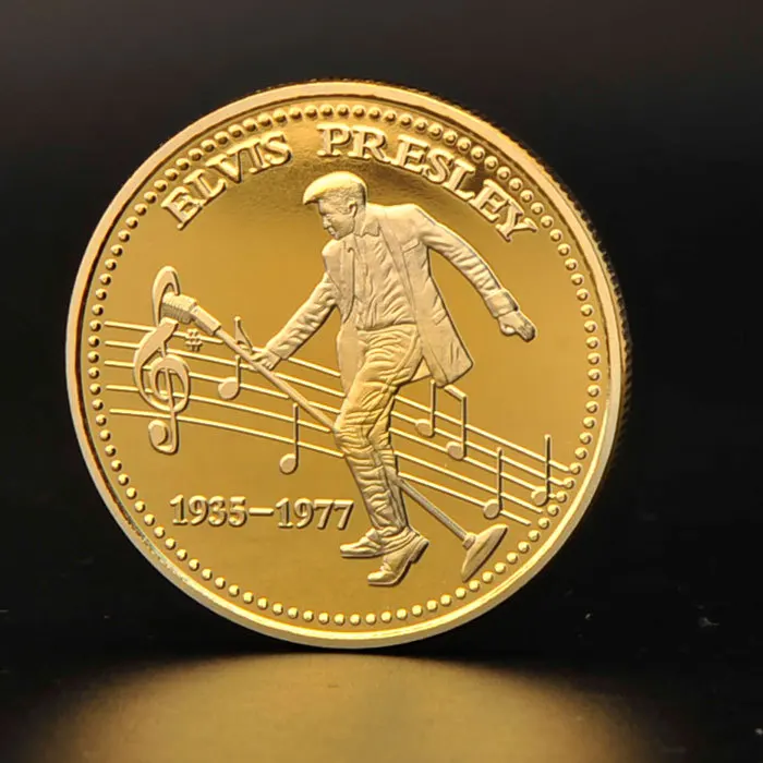 American World Superstar Elvis The King Of Rock 1935-1977 Gold Plated Commemorative Coin Classic Dance Step Souvenir Gifts