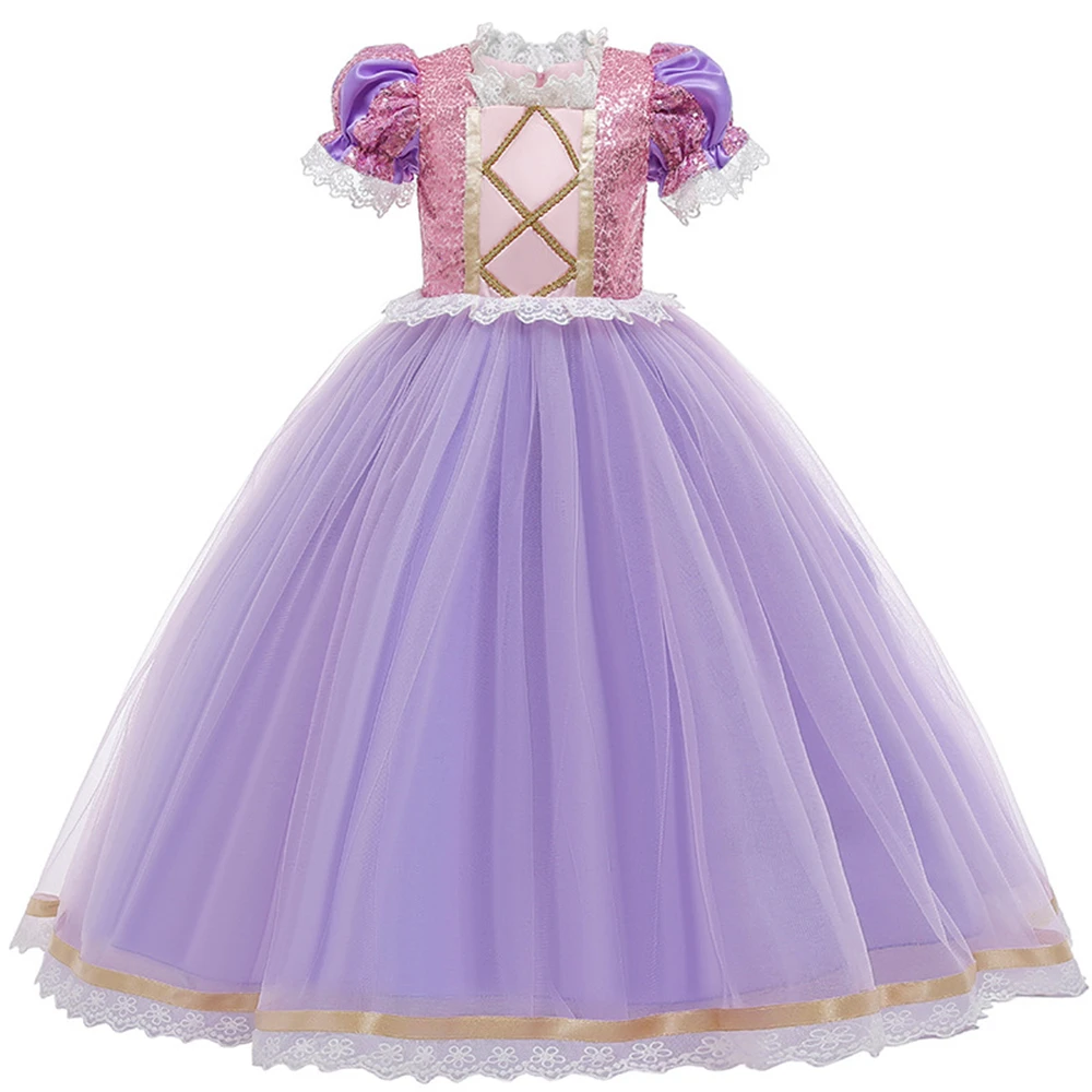 Girls Princess Rapunzel Dress Christmas Halloween Tangled Costume Kids Birthday Lace Sequins Dresses for Girls Sofia Dress Up