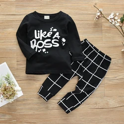 Newborn Baby Boy Letter Like A Boss Clothes Set Cotton Long Sleeve T-shirt and Casual Pants Infant Autumn Toddler Outfits