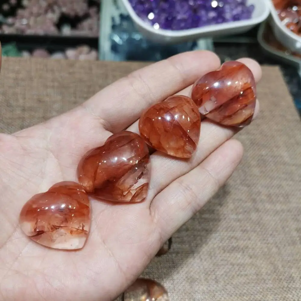 1pc Heart Shaped Natural Fire quartz Heart Stone Red Quartz Specimens Healing Stone