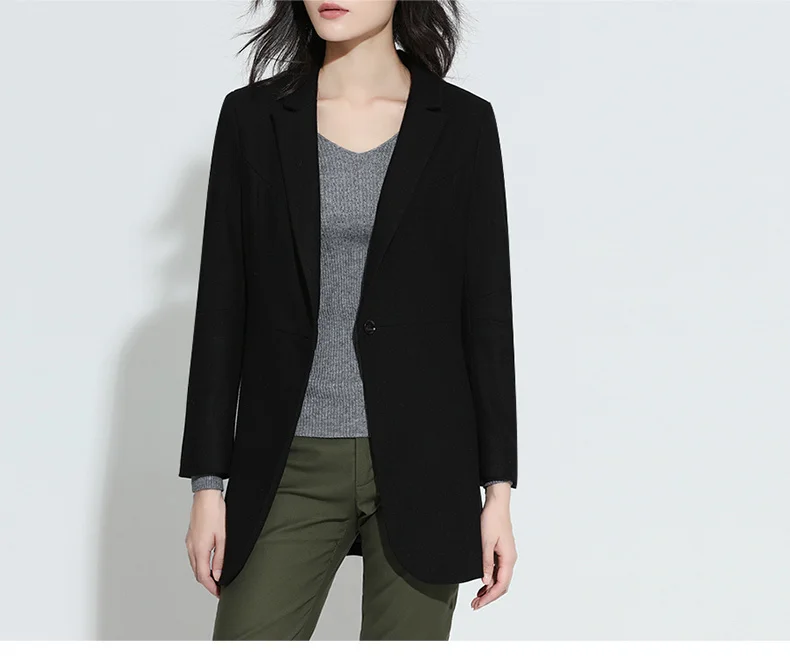 Spring New 2020 Women Blazers And Jackets Single Button Long Slim Wool Black Office Blazer Feminino High Quality LX1408                    