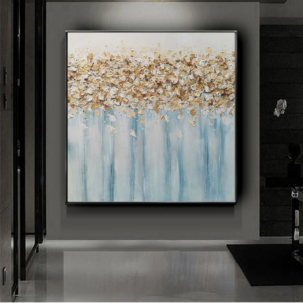 

Handpainted Oil Painting On Canvas Knife Thick Oil Gold Flower Modern Wall Art Picture Sofa Mural For Living Room Home Decor