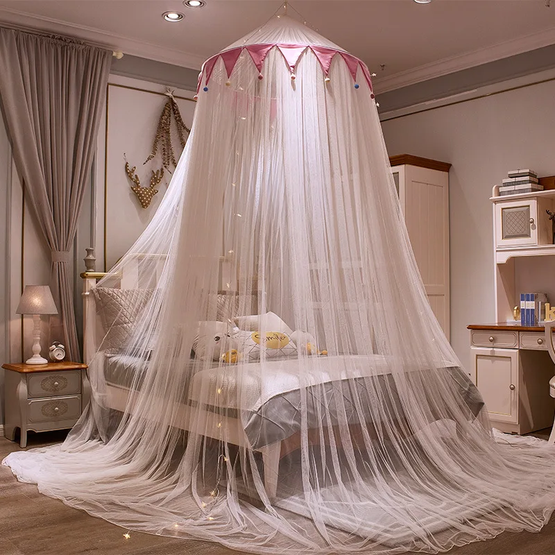 Children's Bed Net New Tassel Home Princess Style Hanging Dome Mosquito Net Ceiling Bed Curtain Free Bracket Installation