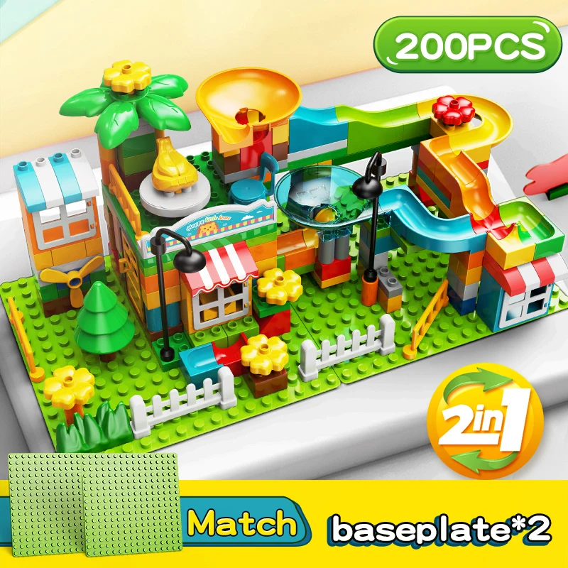 Big Size Marble Run Blocks City Villa House Funnel Slide Building Blocks DIY Construction Bricks Toys for Children Kids Gift