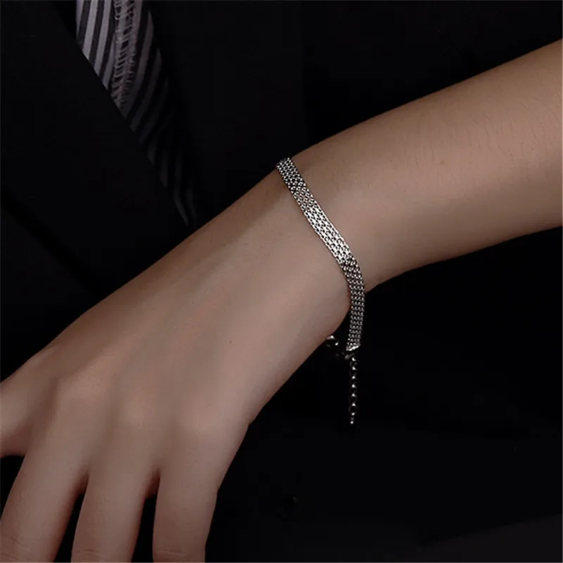 

2021 New 925 Sterling Silver Multilayer Simple Adjustable Charm Bracelet &Bangle For Women Wedding Jewelry Party Gift
