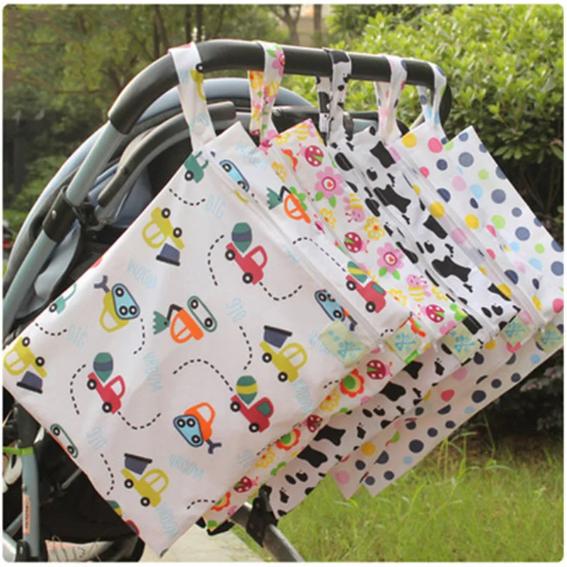 Baby 25*20cm Diaper Bag Infant Waterproof Reusable Wet Dry Bag Print Pocket Nappy Bag Travel Single Layer Diaper Bag With Zipper