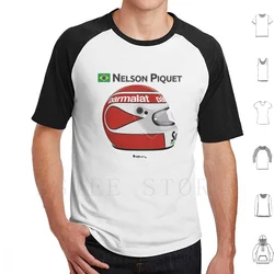 Nelson Piquet 1984 Helmet. T Shirt Print Cotton Nelson Piquet Brabham Grand Prix Auto Racing Motor Sport Helmet