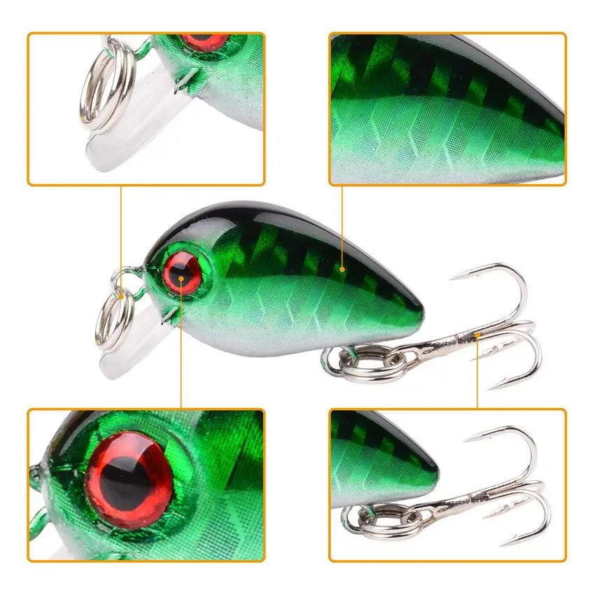 1Pcs Crank Fishing Lures 28mm 2g Artificial Hard Bait Minnow Bass Swimbait for Trout Crankbait With Treble Hook Fishing Tackle