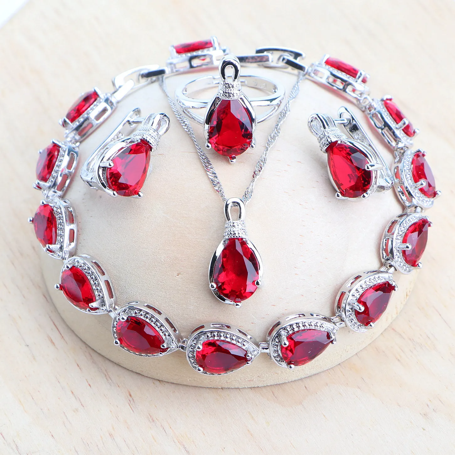 Silver 925 Women Bridal Jewelry Sets Wedding Costume Jewellery Rainbow Cubic Zirconia Earrings Rings Bracelets Pendant Necklace image 3
