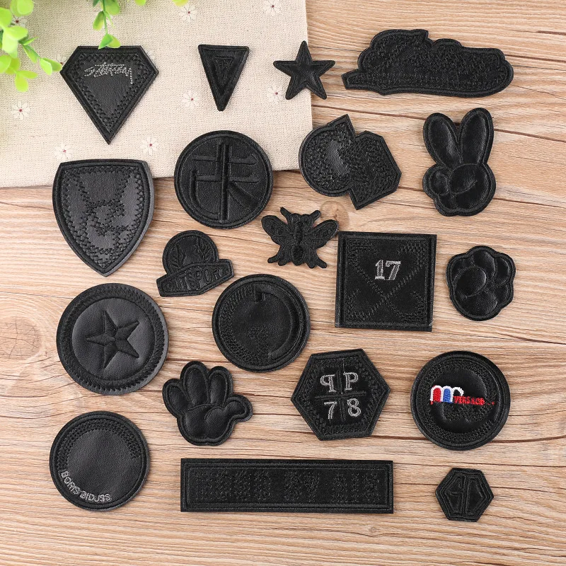 New Black Leather Yeah Star Number Embroidered Patches for Clothes Iron on Clothes Jacket Shoes Appliques Badge Stripe Stickers