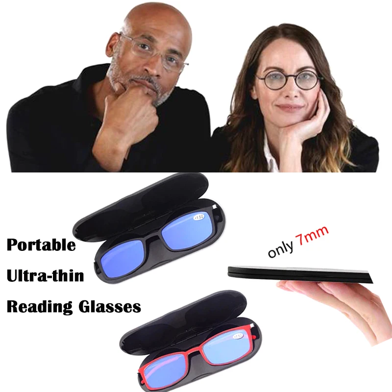 

Portable Ultralight Thin Reading Glasses Men Women Hyperopia Pocket Clear Anti Blue Light Presbyopic Glasses Full Rim with case