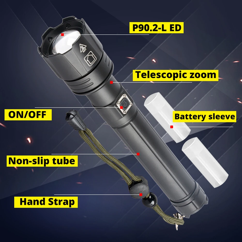 Super Powerful XHP90 LED Flashlights Zoom Torch XHP70 USB Rechargeable Lantern Waterproof Lamp Use 18650/26650 Camping Outerdoor