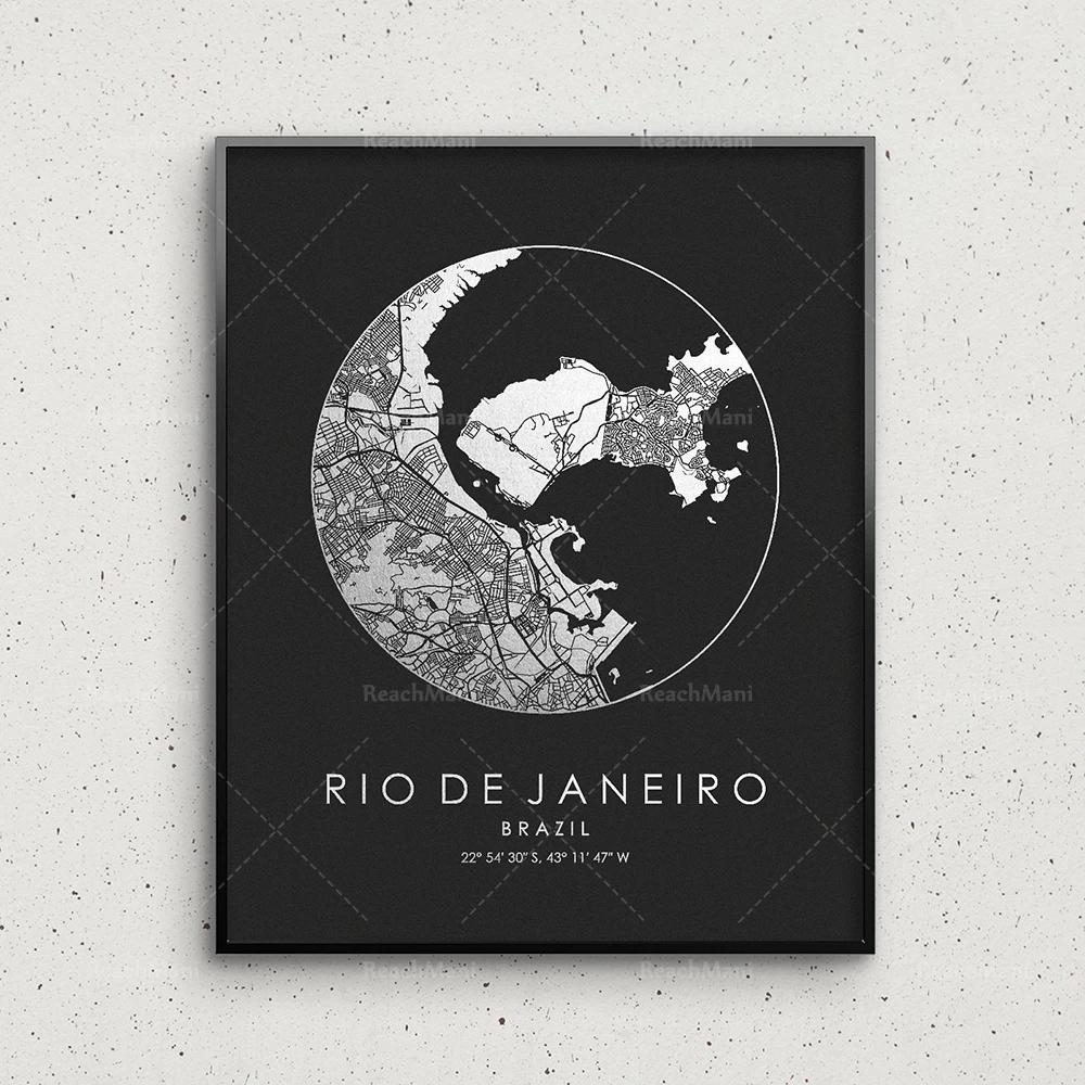 Rio de Janeiro map print, Rio de Janeiro wall art, Rio de Janeiro city map poster