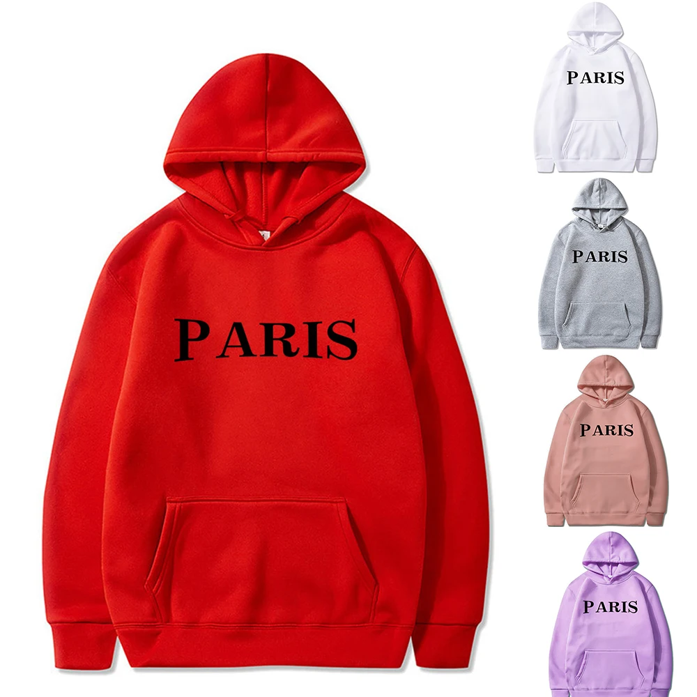 

Harajuku Hoodies Men and Women Clothes Sweatshirt Long Sleeve Jumper Hooded PARIS Letter Print Pullover Korean Style Casual Tops