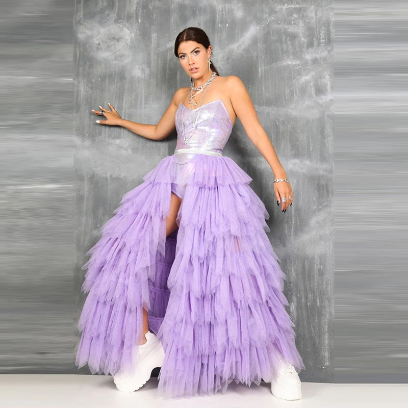 

Lavender Tiered Tulle Overskirt Long Women Maxi Skirts Ruffles Layers 2022 Prom Party Wear Girls Tutu Skirt Custom Made