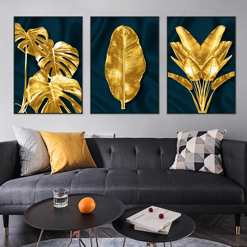 

Modern Gold Leaves Canvas Painting Nordic Plant Wall Art Prints And Posters Picture For Living Room Home Decoration