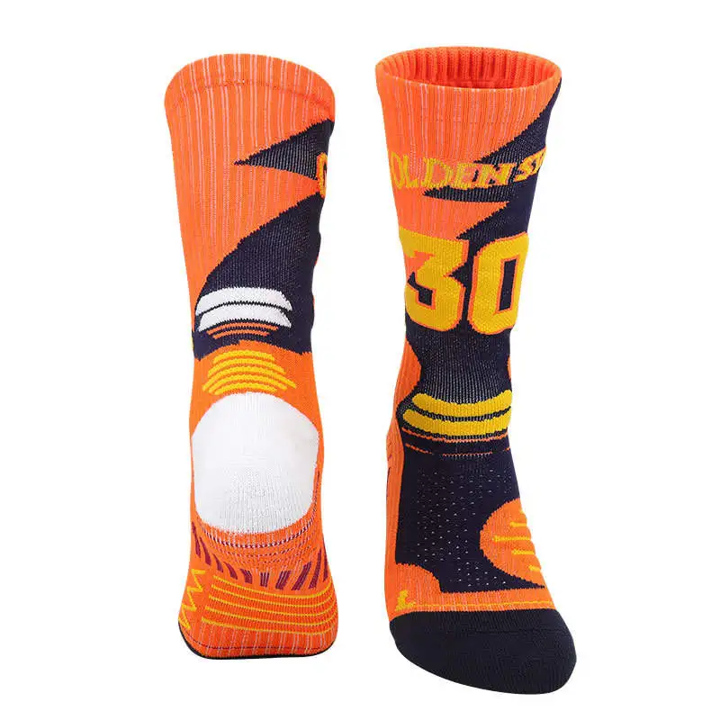 Unisex Sports Basketball Socks Cool Number Socks Knee High Thickened Towel Bottom Cycling Running Adult Sports Socks
