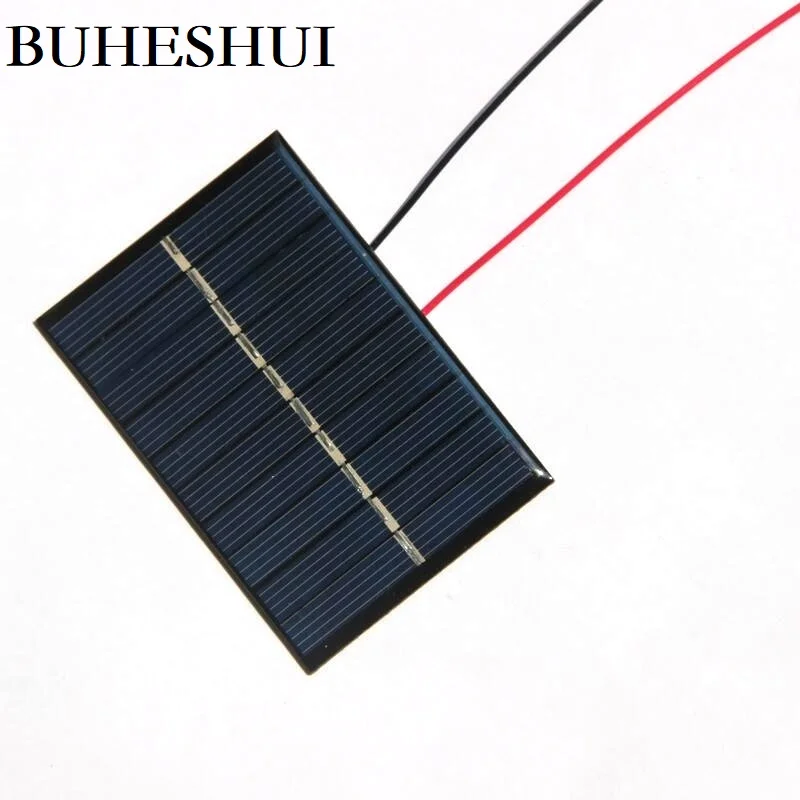 

BUHESHUI Mini 0.6W 5V Solar Panel+Wire DIY Solar Panel Charger Polycrystalline For 3.7V Battery Light Study 80*55mm 50pcs