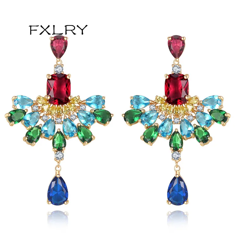 FXLRY Hot Selling New Styles Fashion Women Girl Jewelry Water Drop Elegant Multicoloured Earrings Delicate Gorgeous Sumptuous