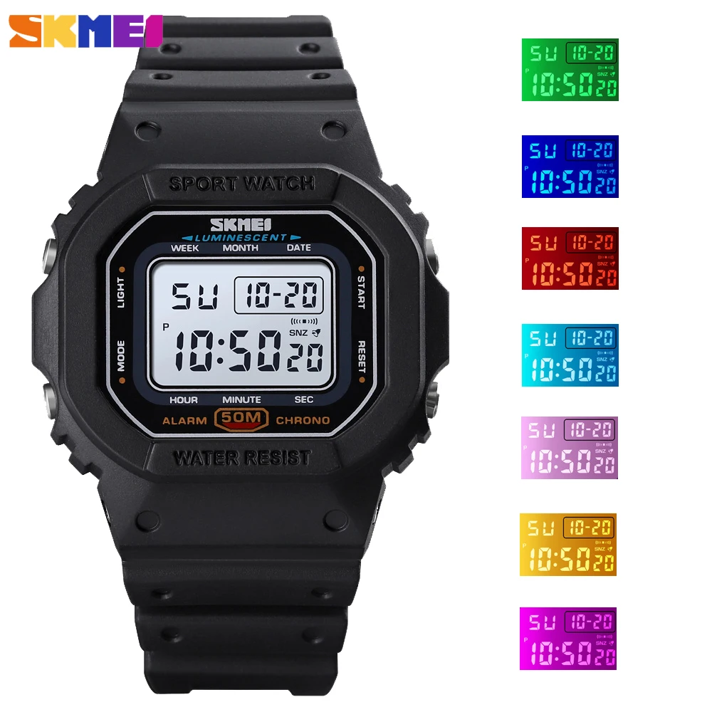 2020 SKMEI Fashion Sports Watch Colorful LED Digital Novel Color Electronic Watches PU Strap Waterproof Wrist Watch reloj hombre