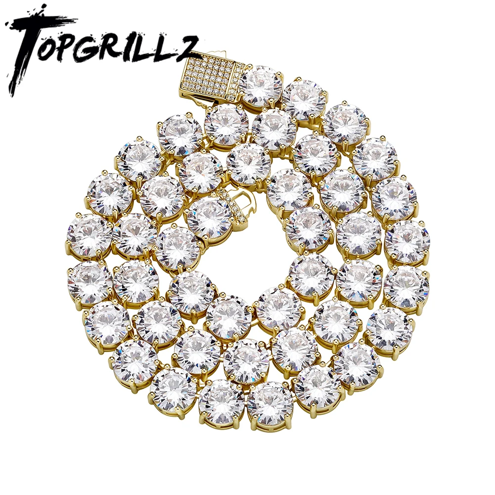 TOPGRILLZ 2021 New 10 mm Tennis Chain Necklace With New Spring Clasp Iced Out Cubic Zirconia Hip Hop Rockers Jewelry For Men