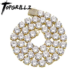 TOPGRILLZ New 10 mm Tennis Chain Necklace With New Spring Clasp Iced Out Cubic Zirconia Hip Hop Rockers Jewelry For Men