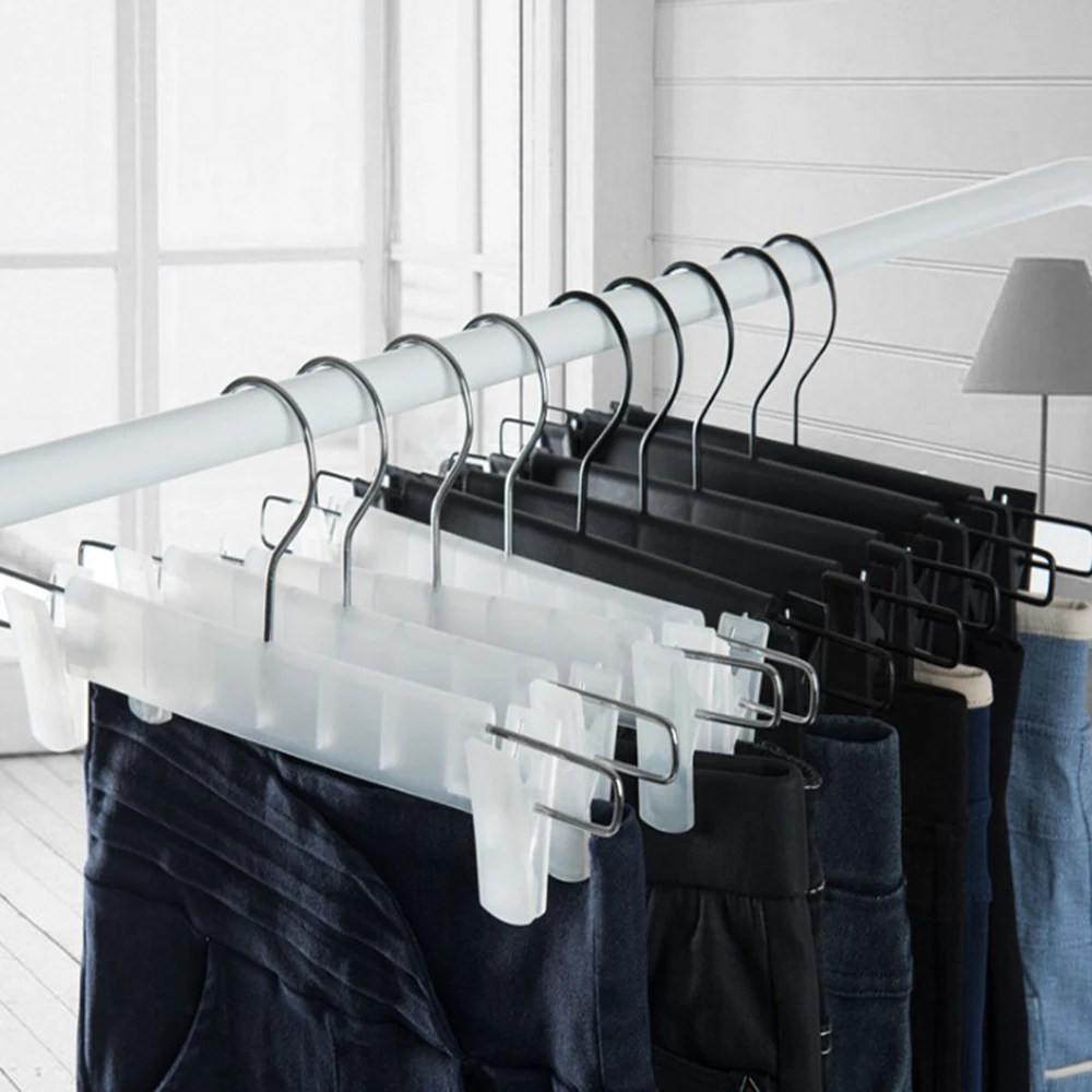 

10Pcs Pants Hanger with Clips For Dress Sock Clothes Trousers Organizer Coat Drying Rack Bulk Adjust Non Slip Home Wholesale