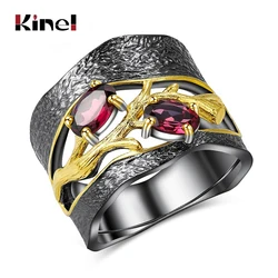 Kinel Vintage Bridal Wedding Ring Lucky Tree Punk Gun Black Mosaic Red Zircon Stone Finger Rings For Women Drop Shipping