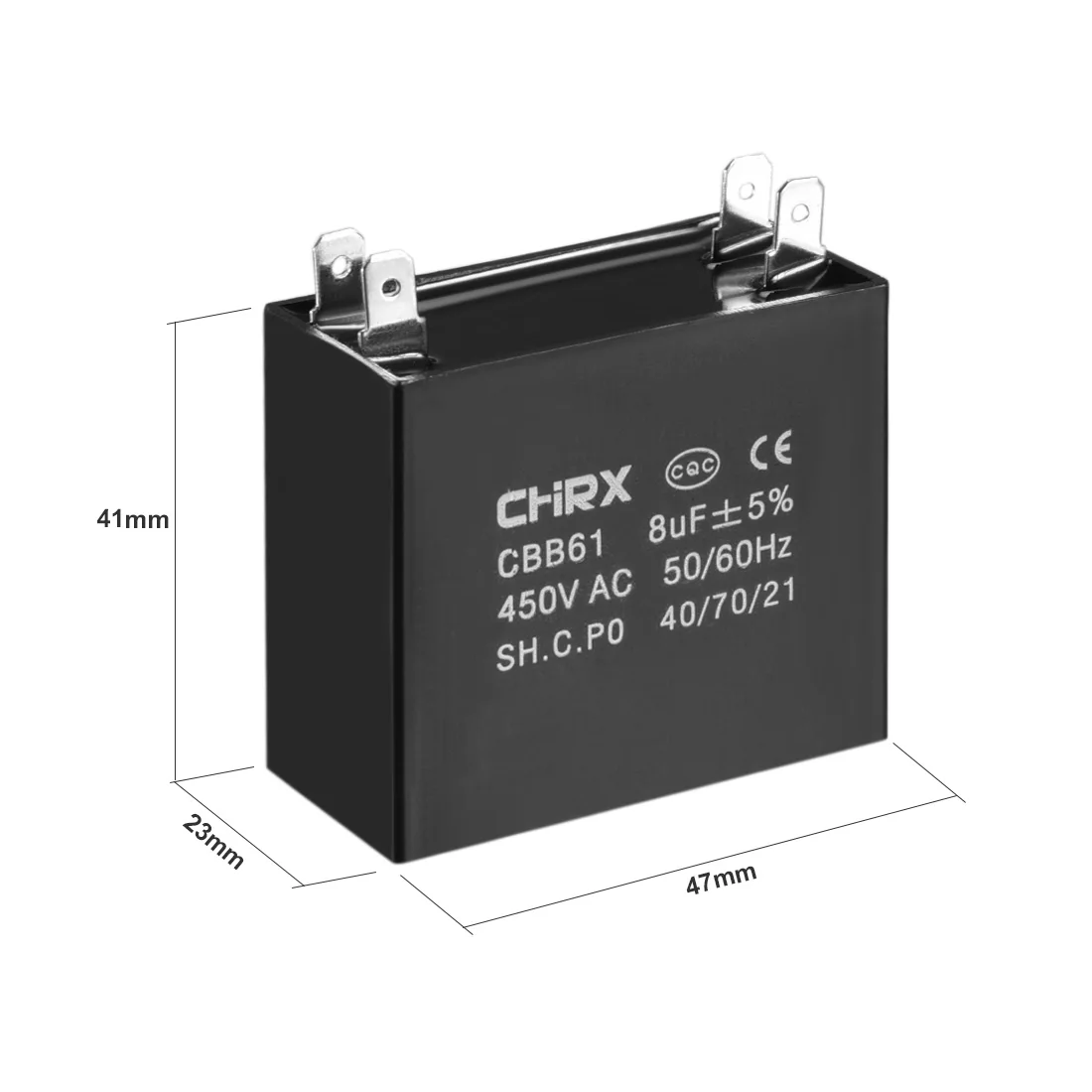 Imagem -02 - Capacitores de Polipropileno para Ventilador de Teto Inserção Dupla Capacitor Run Cbb61 450v ac 8uf Pcs