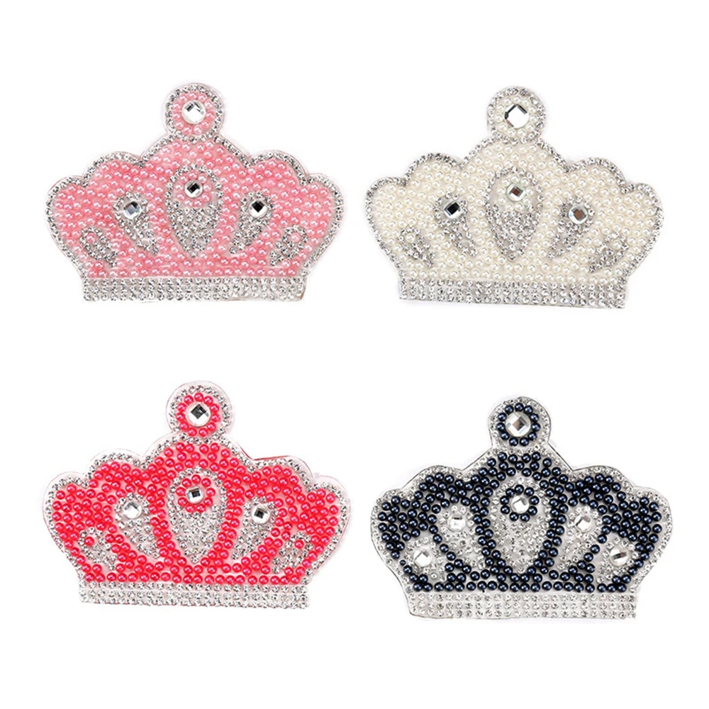 

10/12/20 Pcs Pearl Diamond Crown Patches Iron On Rhinestone for Newborn Baby Clothing Suit Crystal Crown Glass Patch Applique