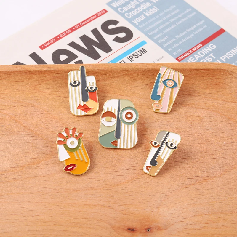 مجردة الوجه المينا دبابيس الحديثة هندسية صورة الفن المعادن دبابيس الحيوان شارات دبابيس حتى هدية للرجال النساء اكسسوارات