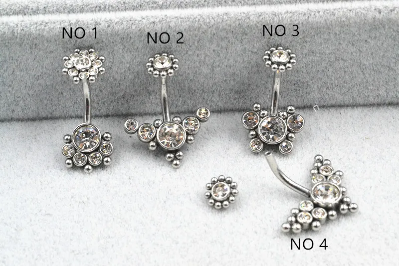 50pcs/Lot Surgical Steel  Gems Navel Belly Ring Button Bar Internally Threaded Navel Body Piercing Jewelry 14G New Styles