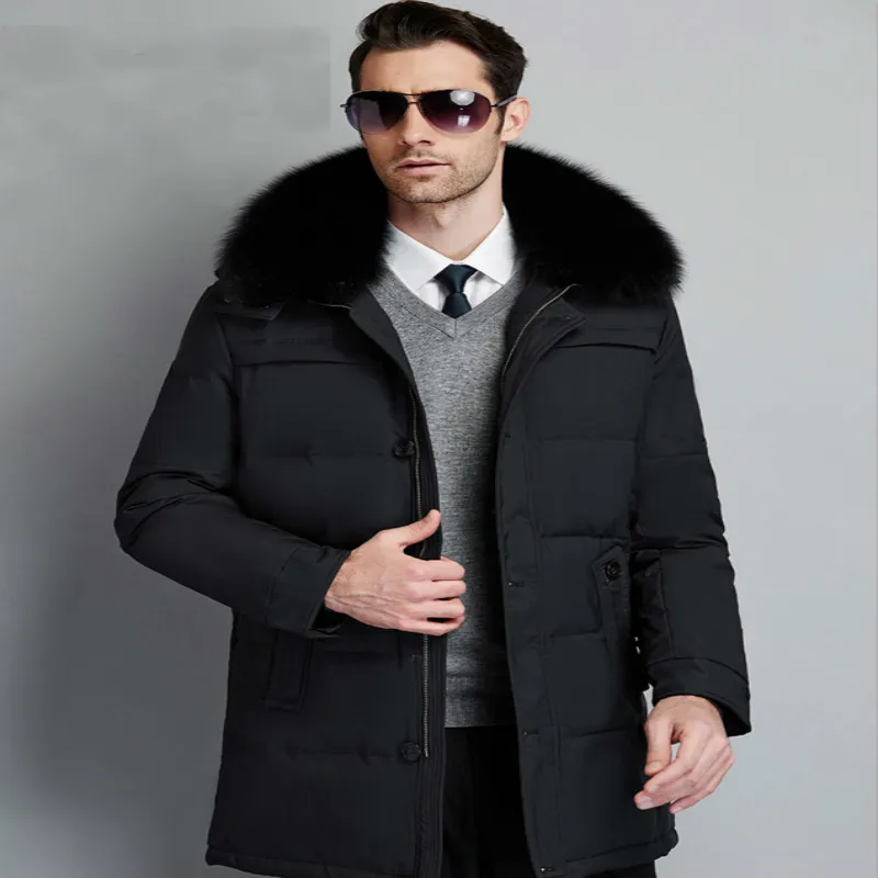 Winter Men's Down Jacket Fashion 2019 Warm Thick 90% White Duck Down Coat Male with Big Fur Collar Long Outwear L687LW560