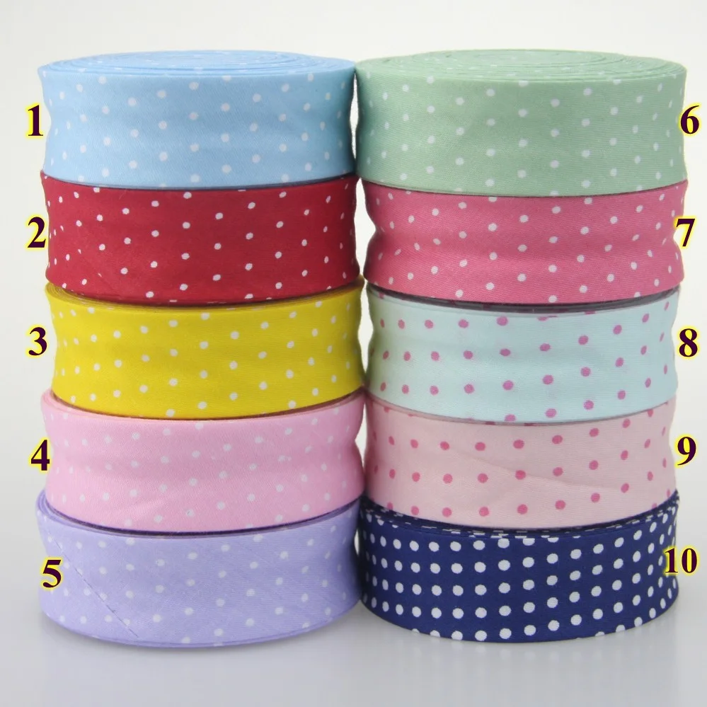 Single Fold Cotton Bias Binding Tape - Dotted and Striped Series  Edging Ribbon, size 25mm x 5m