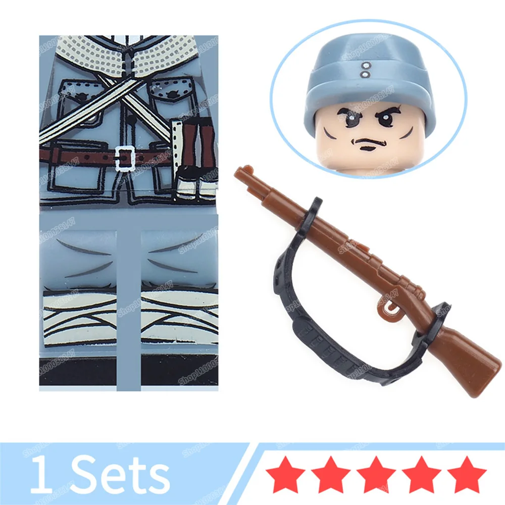 Military WW2 Figures Equipment 98k Chinese Army Eight Way Soldier Building Block Assembly War Legion Model Child Gifts Boy Toys