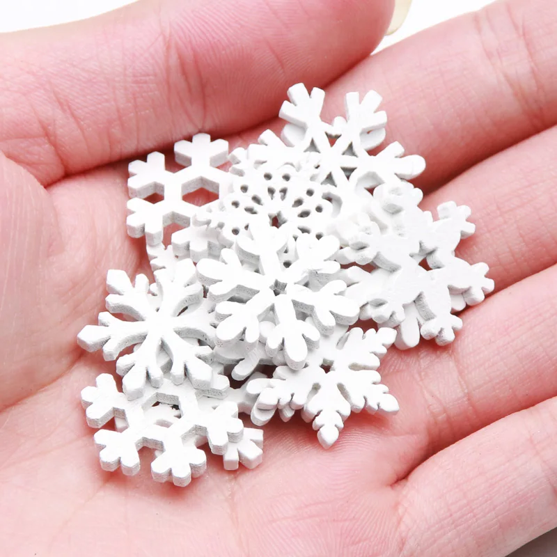 Floco De Neve Branco Fatia De Madeira, Natal Snowflake Scrapbooking, Embelezamento De Natal Artesanato, DIY Decoração Artesanato, 50Pcs, 20mm, 25mm,