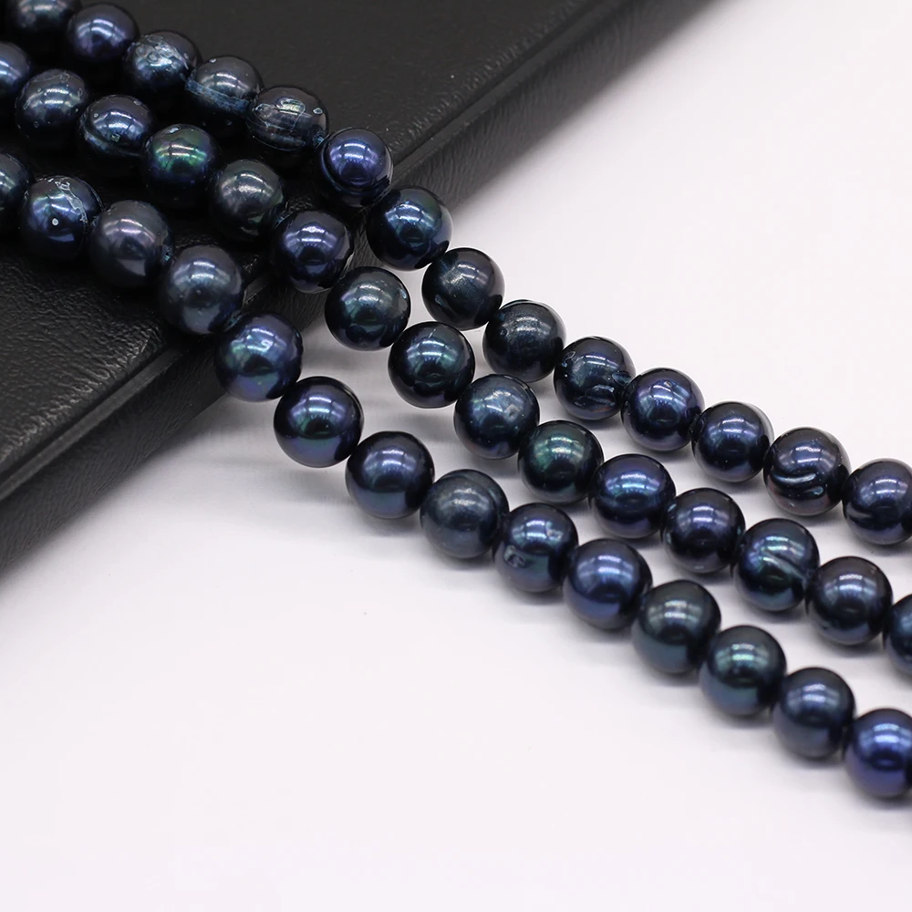 Natural Freshwater Real Pearl Black Round Beads Loose Pearls Bead For DIY Craft Charm Bracelet Necklace Jewelry Making 8-9mm