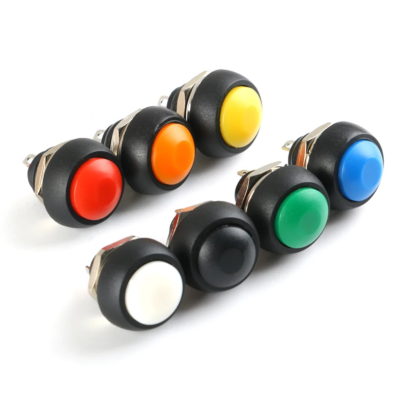 7 sztuk Mini 12mm wodoodporny chwilowy ON/OFF przycisk okrągły przełącznik PBS-33B