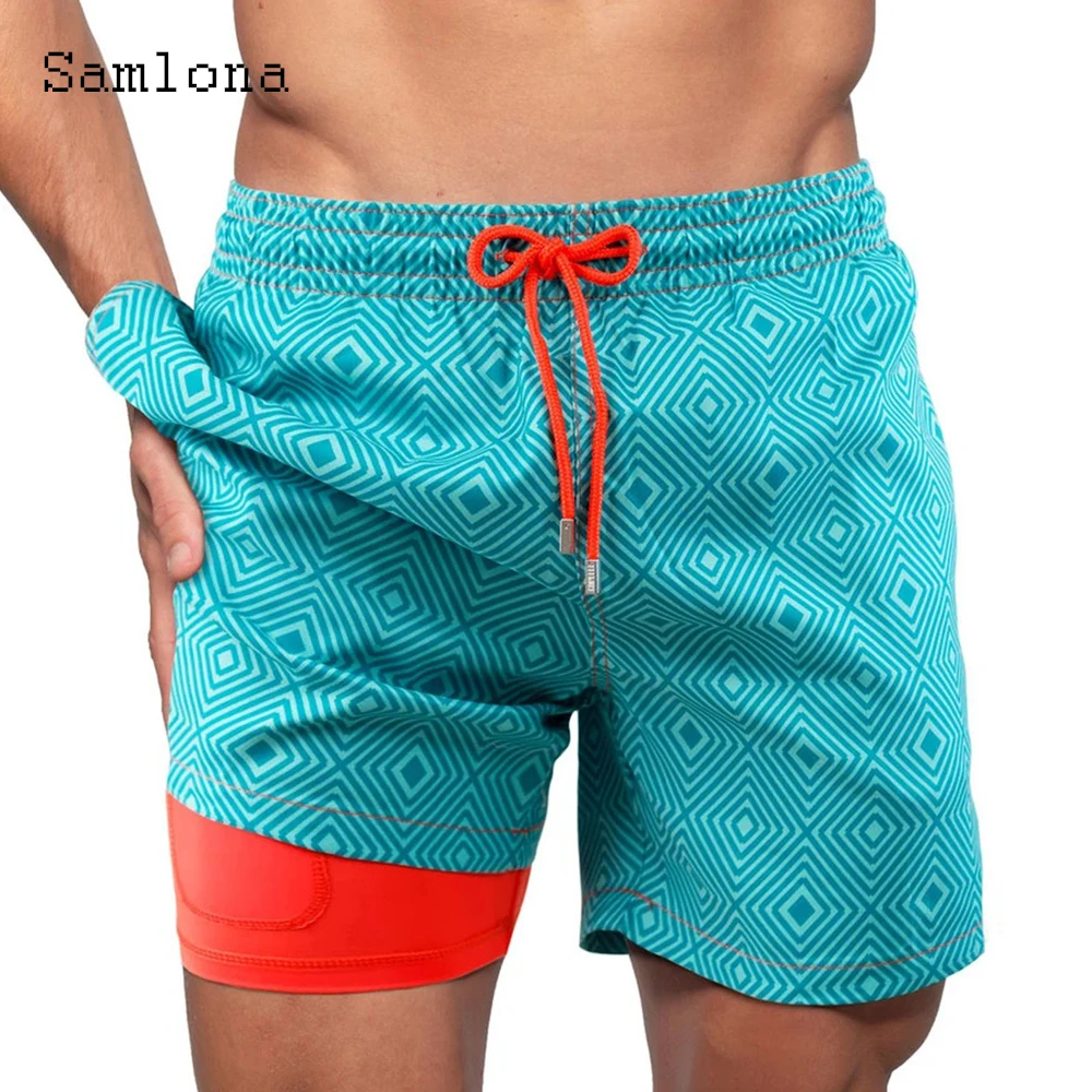 Samlona Men Casual Shorts Summer Model Flower Print Beach Shorts Plus SIze Male Drawstring Short Pants Sexy Mens Clothing 2022