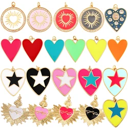 Colourful Enamel Heart Charm Neon Pink White Black Blue Pendant Oil Dropped , Real Gold Plated Colour for Necklace Bracelet K10