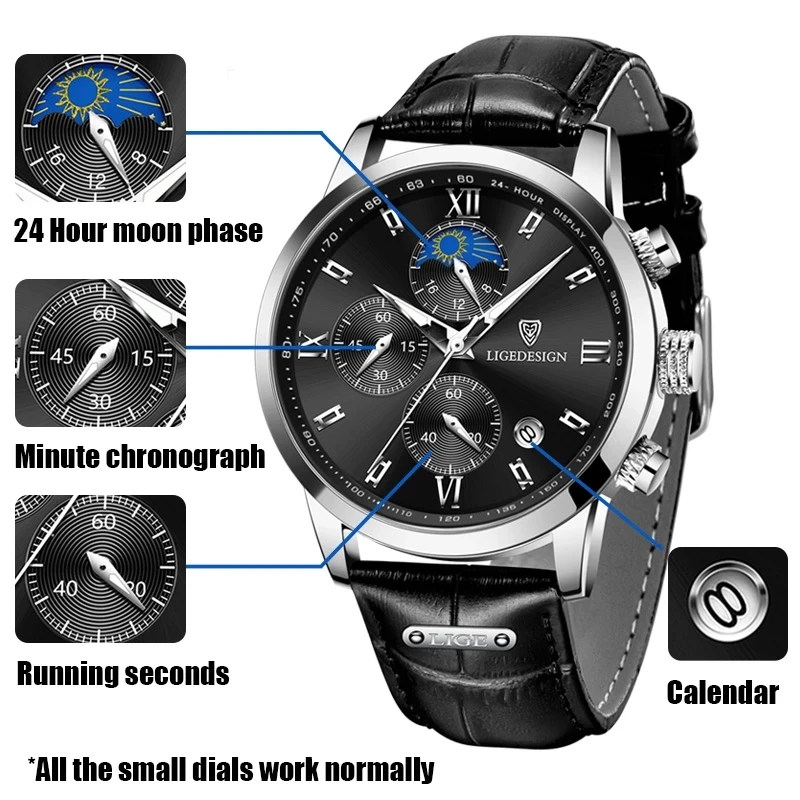 LIGE Business Watch for Men Brand Luxury Leather Mens Watches Waterproof Sport Quartz Chronograph Watch Men Relogio Masculino