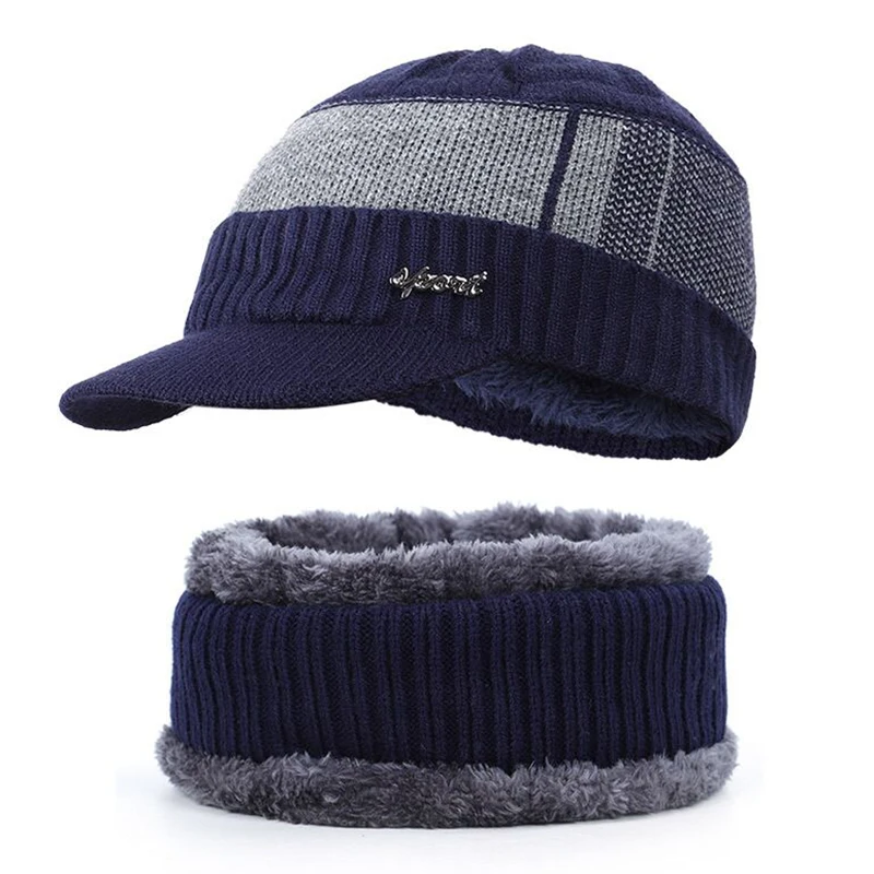 Men Winter Knitted Hat Outdoor Cycling Ear Protection Warmth Peaked Cap Casual Fashion Sunhat Bomber Hats 56-61CM