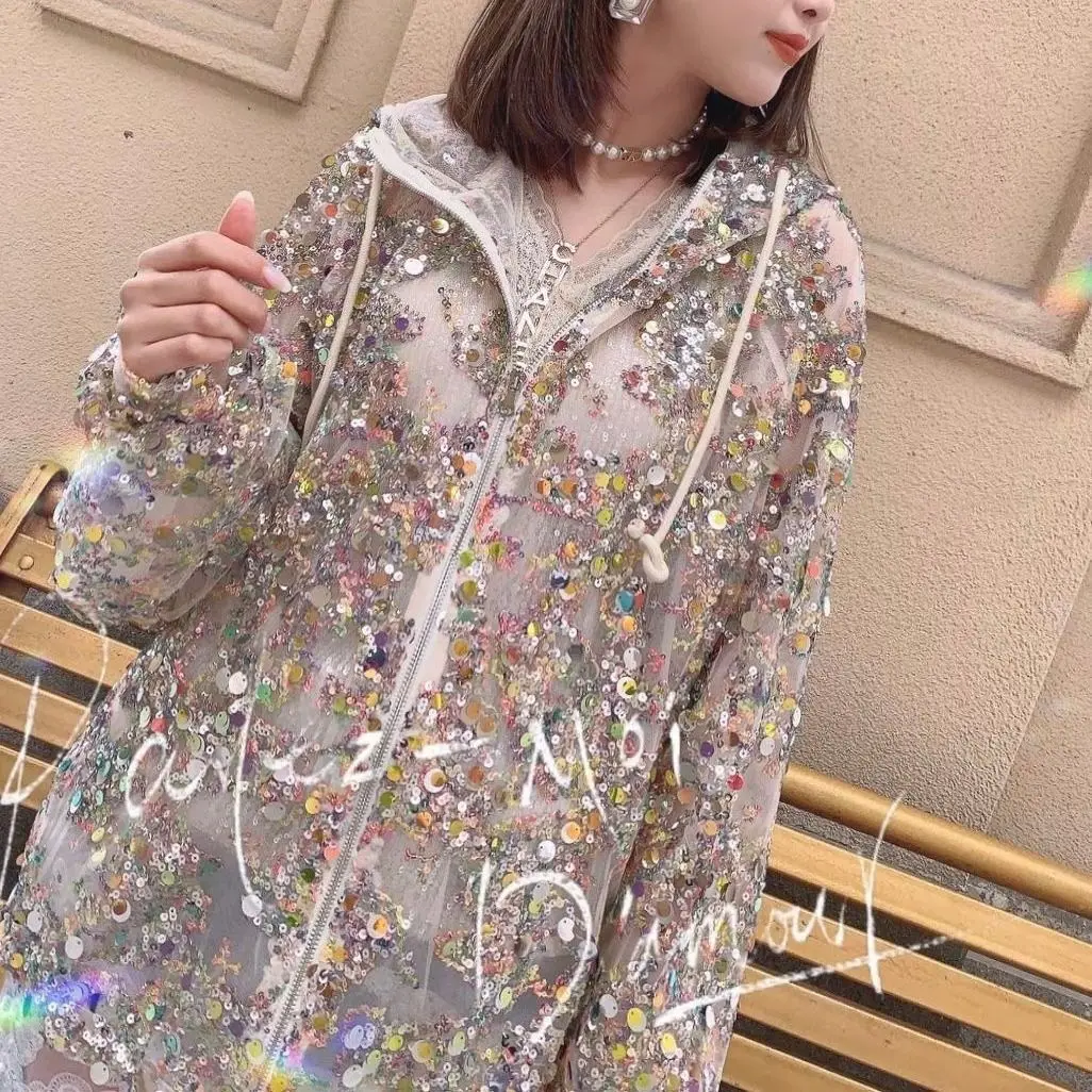 Spring Summer Ins Europe Hip Hop Punk Girls Jacket Top Casual Loose Embroidery Sequined Woman Hoodie Thin Cardigan Drop Shipping