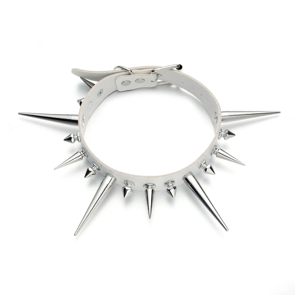 Lange Spike Halsband Punk Kunstleder Kragen Für Frauen Männer Coole Große Nieten Verzierte Halsband Goth Stil Halskette Zubehör