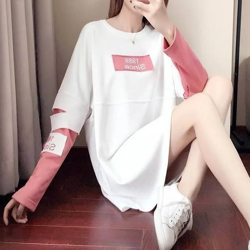 長袖女性のtシャツ服トップススーパー火災puloversファッションミディルース韓国グラフィック秋の潮