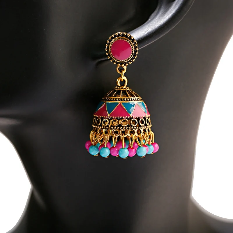 Ethnic Black Geometric Gold Color Bell Turkish Earring Women Vintage Fantasy Earrings Indian Jewelry Boucles D\'oreille