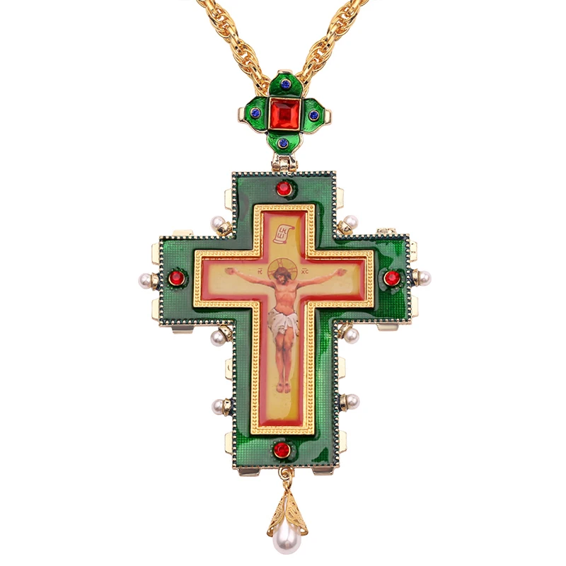 

Pectoral Cross Orthodox Jesus Necklace Catholic Crucifix Pectoral Gold Plated Pendants Cross Chain Religious Jewelry Крест Кулон