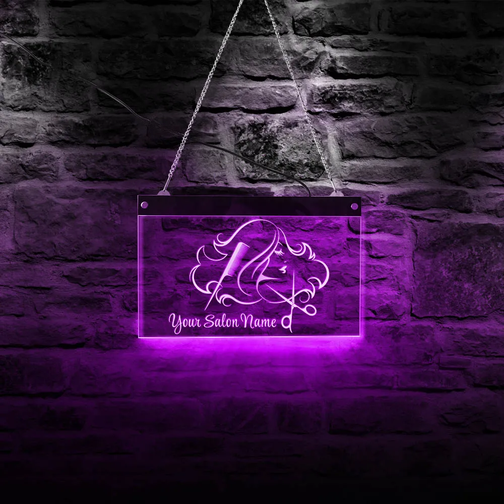 Custom Your Name LED Lighting Neon Sign Hair Salon Business Display Advertisement Board Beauty Studio Hairstylist Home Decor