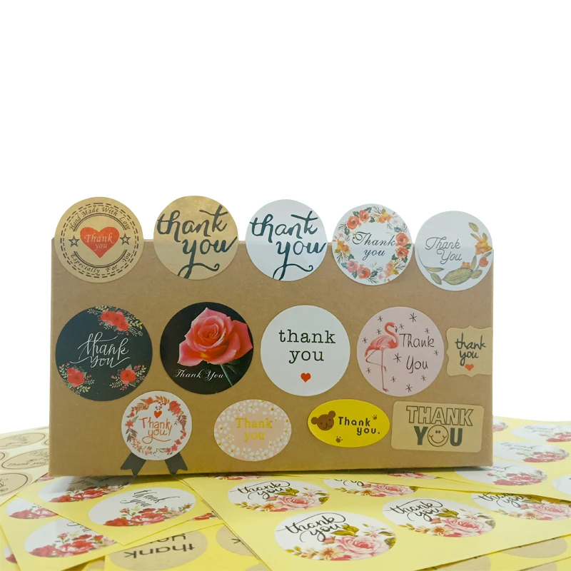 120pcs Thank you Sealing sticker Kraft White FLower Bow Rose sticker Baking deceration label 26 selections