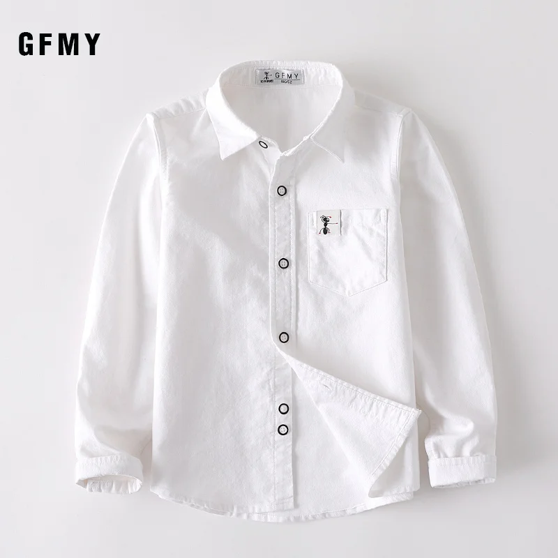 GFMY 2019 Autumn 100% Oxford Textile Cotton Solid Color 3T-14T boys white Shirt+ weater vest 2pcs Kid Casual School Clothes